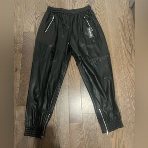 Blank NYC Shiny Black faux leather Joggers with Zipper Details